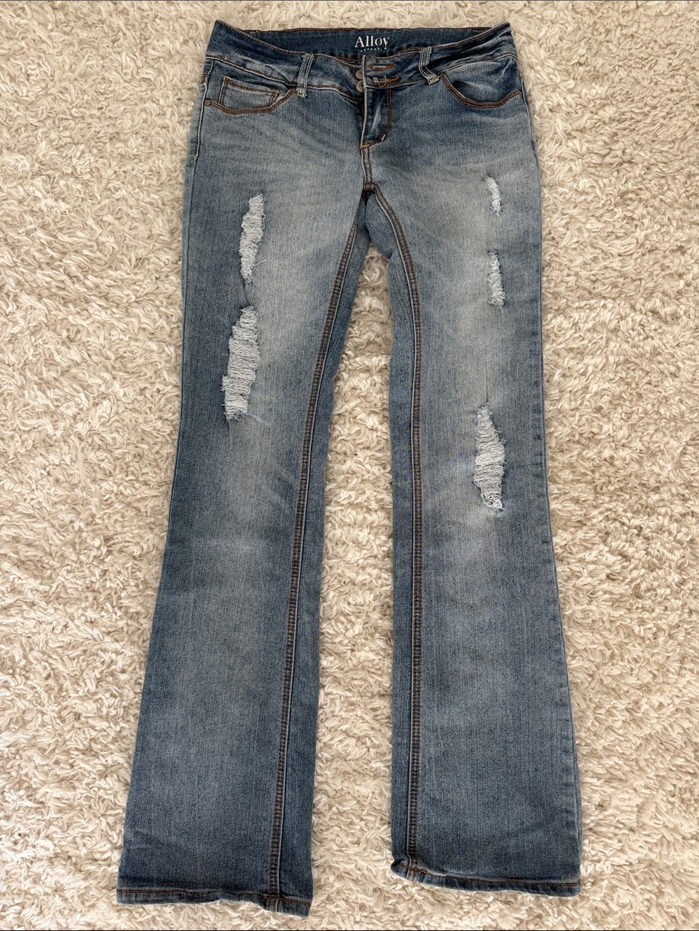 ALLOY Women's Light Blue Distressed Flare Jeans